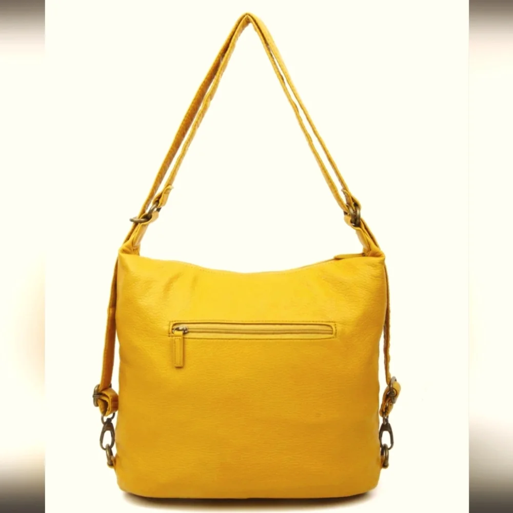 NWT AMPERE CREATIONS Janey Jane Convertible Backpack Mustard Yellow Gold